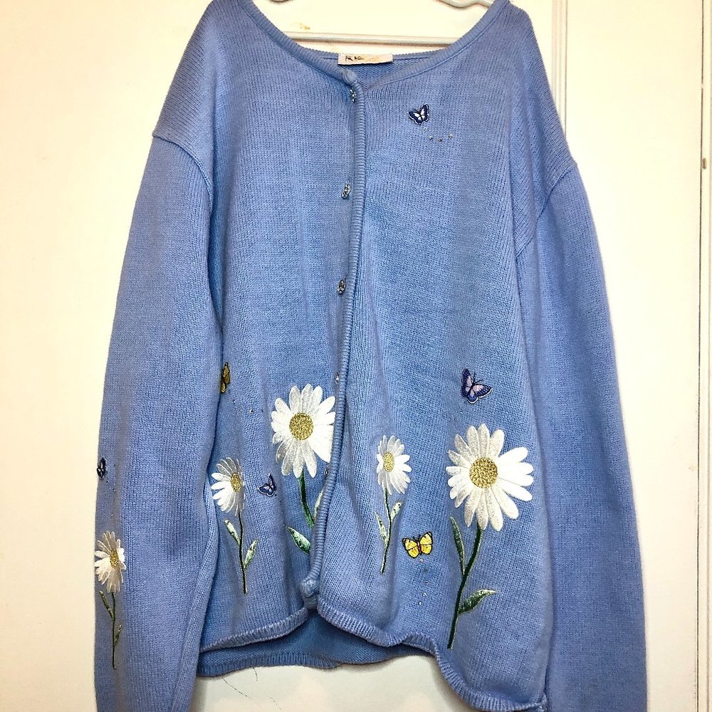 Tia Embroidered Daisy Rhinestone Cardigan